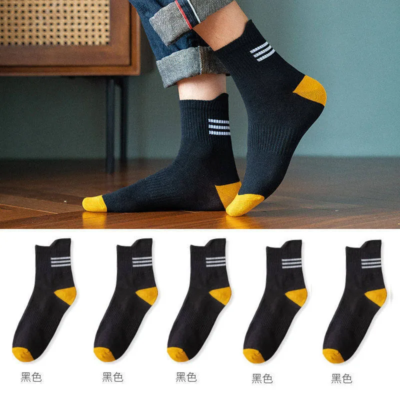 

2022 Men's socks deodorant sweat-absorbent spring and autumn regular sports male socks ins tide black heel lug middle tube