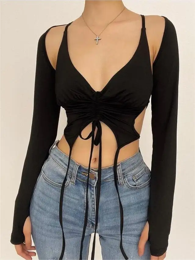 

Сексуальная женская летняя Клубная одежда, комплекты одежды без рукавов, с подвесным воротником, необычная Женская + коричневые рукава, мод...