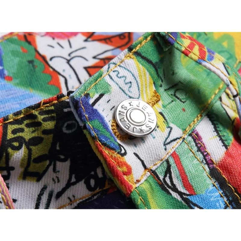 Streetwear Men Fashion New Digital Printing Jeans Middle-waisted Versatile Temperament Pencil Pants Autumn and Winter Female