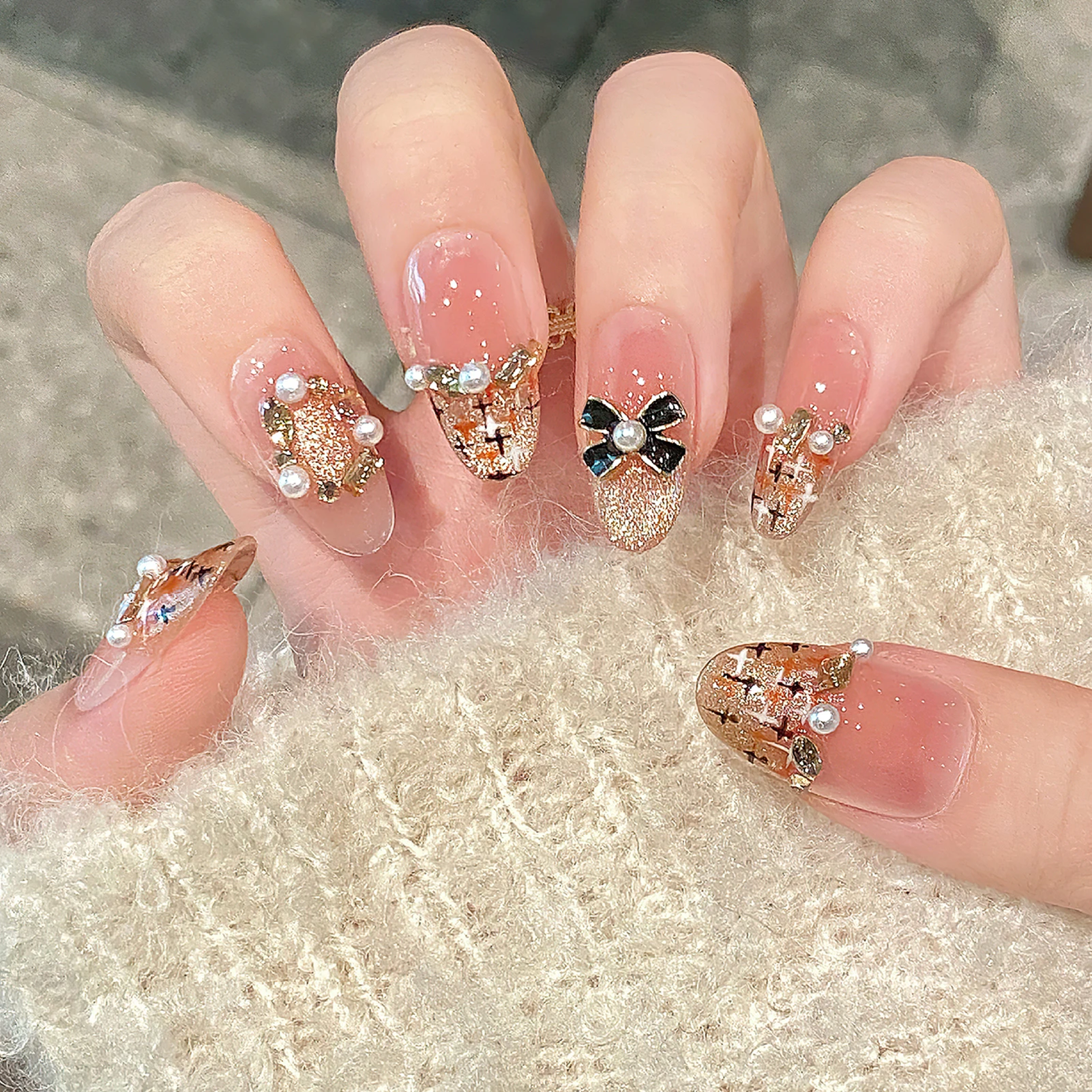 10 шт. корейские милые накладные ногти карамельные французские румяна ручной