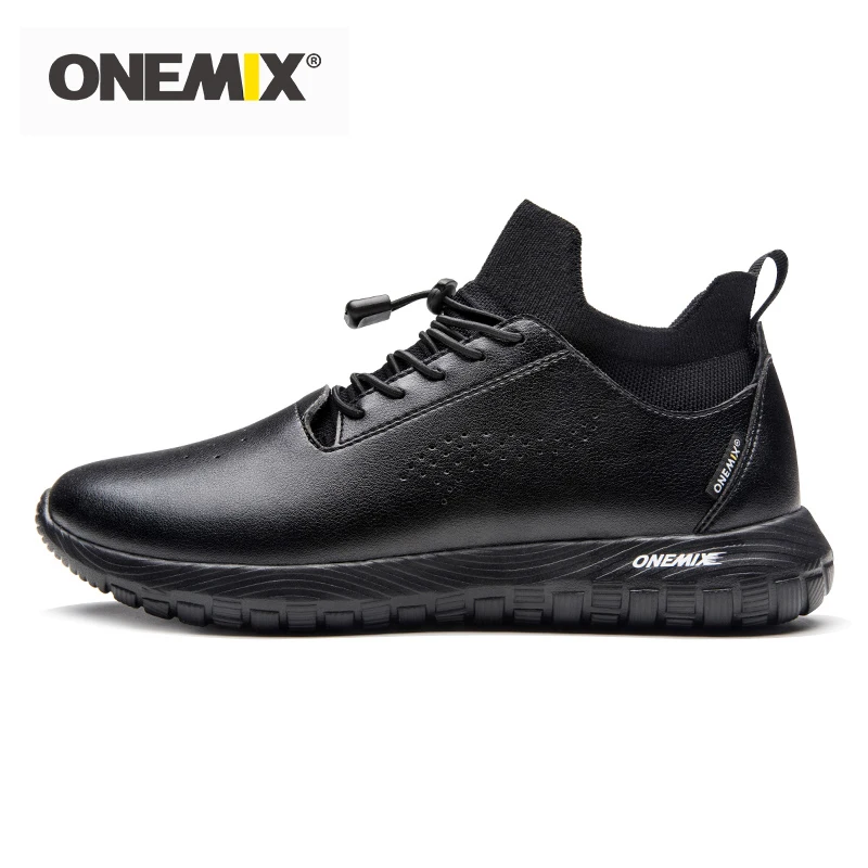 

ONEMIX Men Fashion Running Shoes Sneakers Leather Luxury Brand Micro Fabric Light Sport Shoes Walking Indoor Flat Sock Shoes