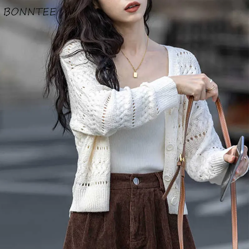 

Hollow Out Cardigan Women Knitwear Spring Crop Clothes Gentle Fashion Sweet Korean Кардиган Женский Ladies Vintage Chic