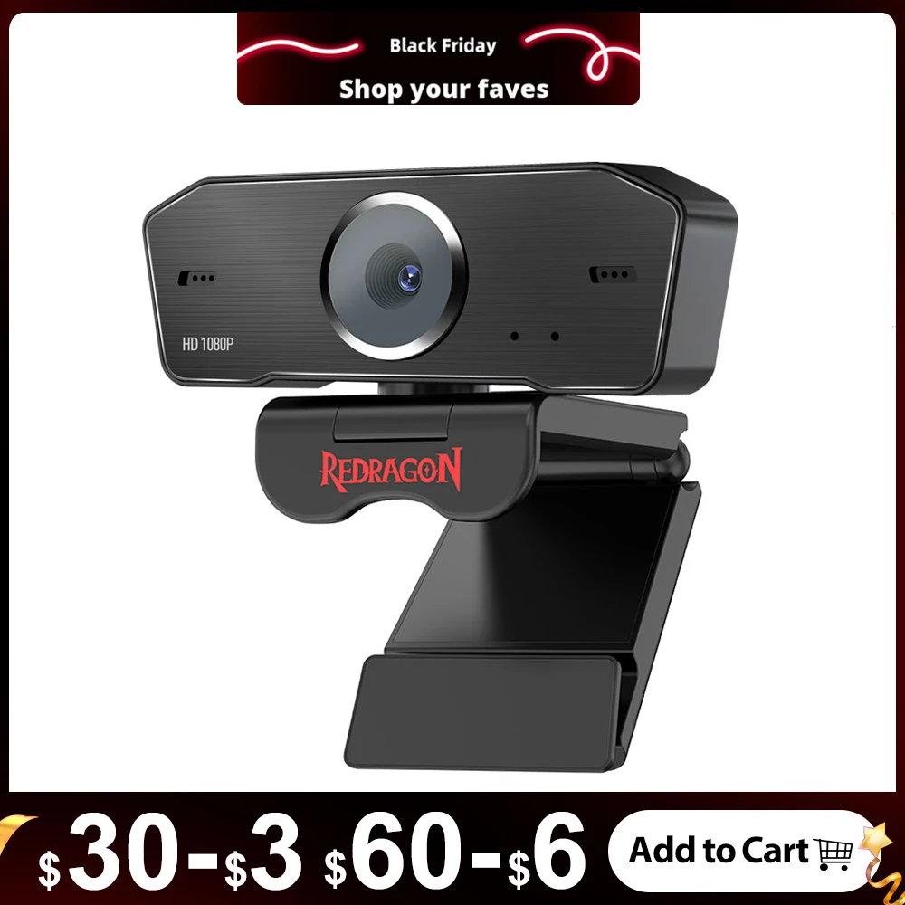 

REDRAGON GW800 HITMAN USB HD Webcam Built-in Microphone Smart 1920 X 1080P 30fps Web Cam Camera for Desktop Laptops PC Game