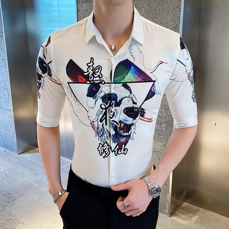 

Luxury Baroque Print Shirt Men Casual Slim Fit Short Sleeve Dress Shirts Summer Night Club Party Streetwear Blouse Homme Camisa