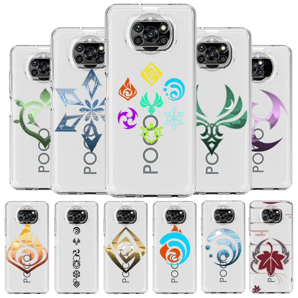 

Cute Genshin impact Logo For Xiaomi Poco X3 NFC F3 M3 X4 M4 Pro 5G Phone Case Mi 11 Lite Ultra 11T 11X 12 11i Soft Clear Cover