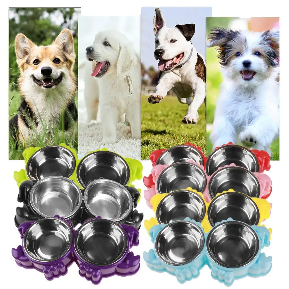 

Двойная миска из нержавеющей стали, легко моющиеся съемные безопасные раковины, практичная поилка для собак и кошек, питьевая посуда для до...