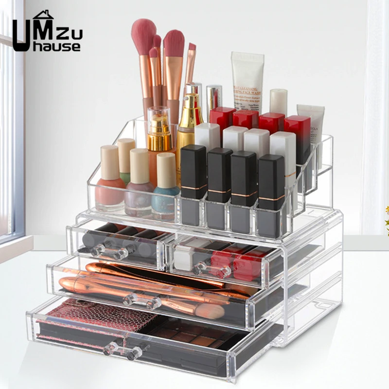

Makeup Storage Boxes Clear Drawer Divided Display Acrylic Case Jewelry Lipstick Brush Bins Stackable Cosmetic Dresser Organizers