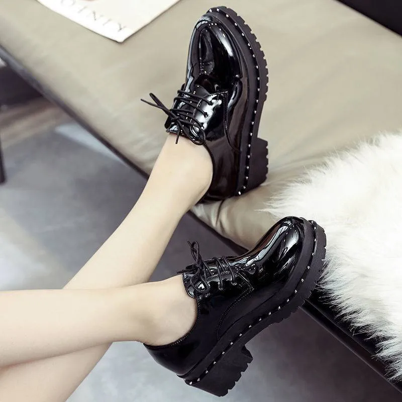 

Women Pumps 2022 Fashion Black Ladies Footwear Thick Platform Womans Daily High Heels Rivet Female Work Heeled Shoes Size 35-39