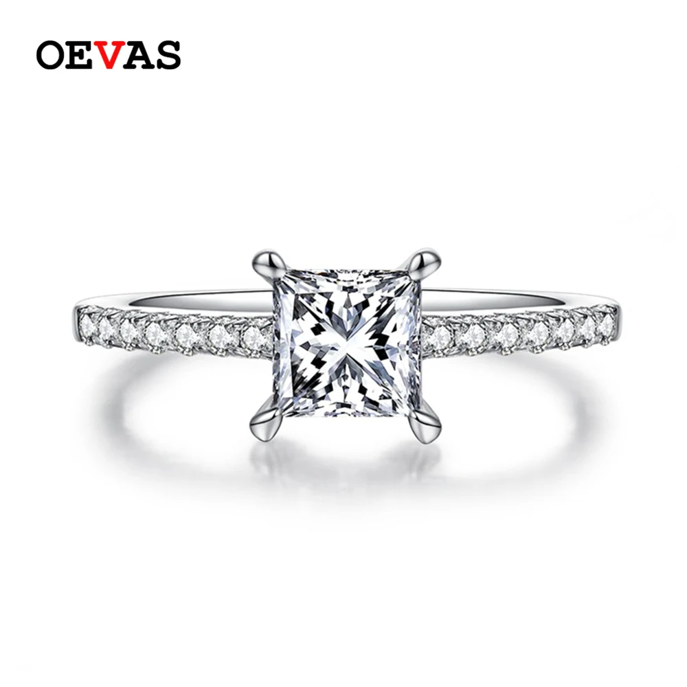 

OEVAS 100% Sterling Silver 1CT Moissanite Rings For Women Emerald Brilliant Cut Diamond Engagement Eternity Ring Fine Jewelry