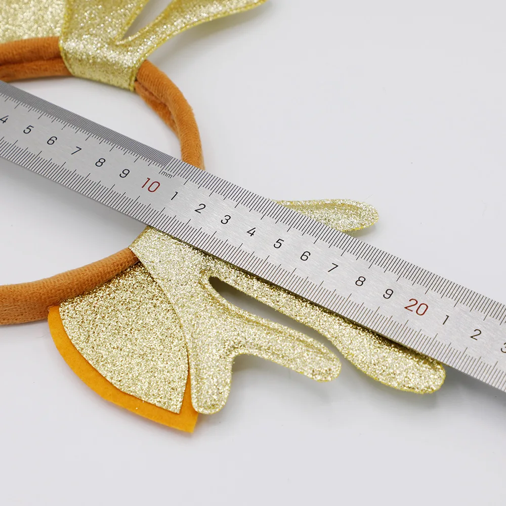 Милая блестящая золотая повязка на голову с рождественскими рогами из