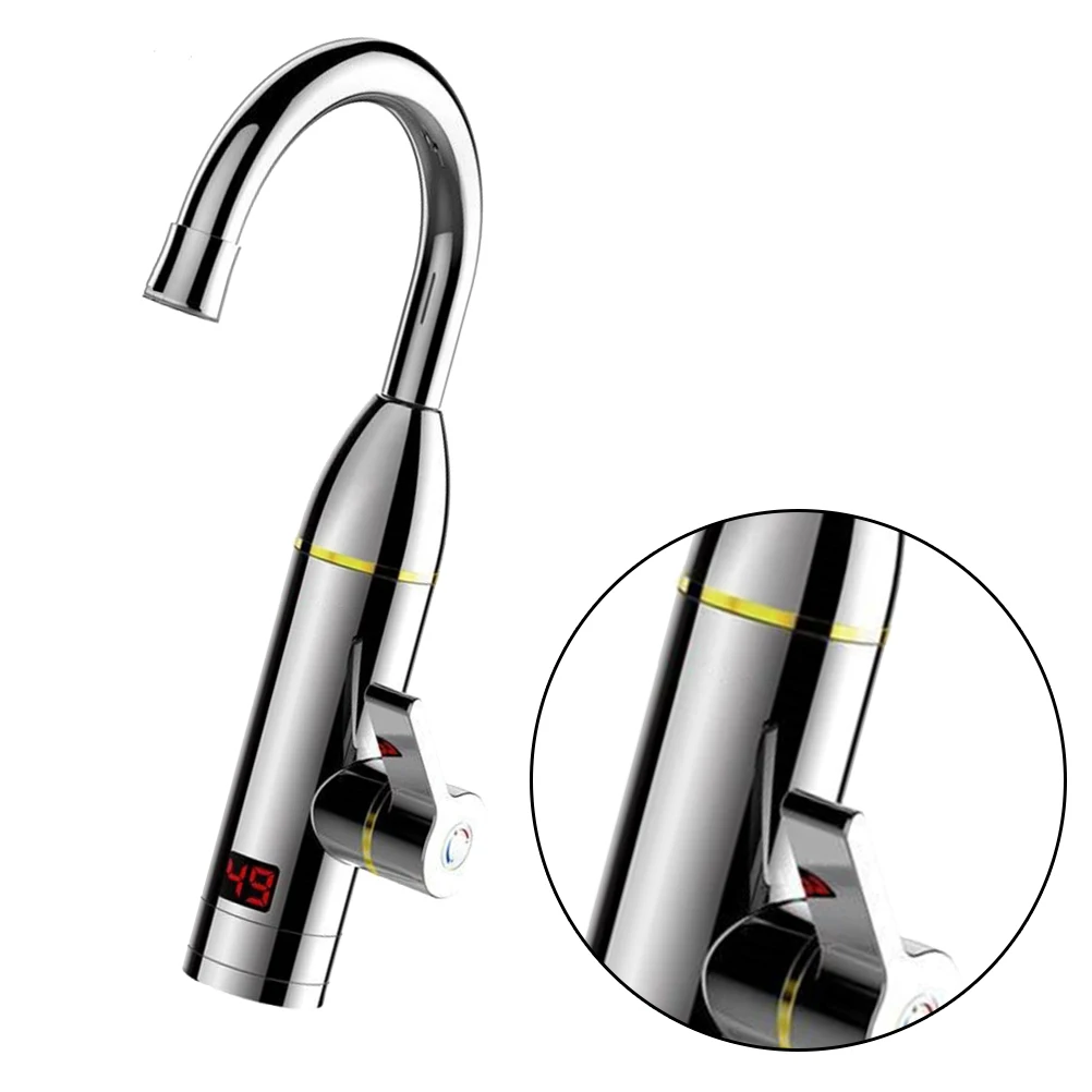 Home Kitchen Instantaneous Hot Water Heater Digital Display and Cold Tap Mixer Faucet with EU Plug Silver |