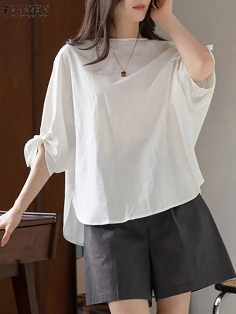 

Women Oversized Casual Solid Loose Holiday Blouse Summer Blouse ZANZEA 2023 Vintage Short Sleeve OL Tops Tunic Blusas Femininas