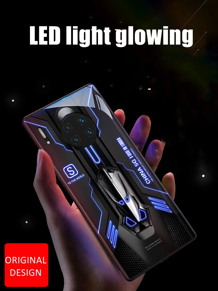 

Cool Spacecraft LED Light Glow Luminous Tempered Glass Back Phone Case for Xiaomi 11 12 13 Redmi K40 K50 K60 Pro Lite Ultra