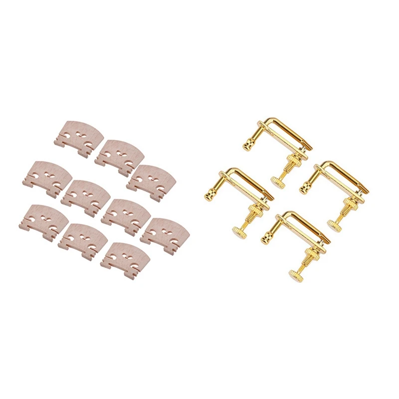 

10X Violin Bridge 4/4 Maple Leaf Violin Bridge Violin Parts Violin Code & 4Pcs Violin Fine Tuners Gold String Adjusters