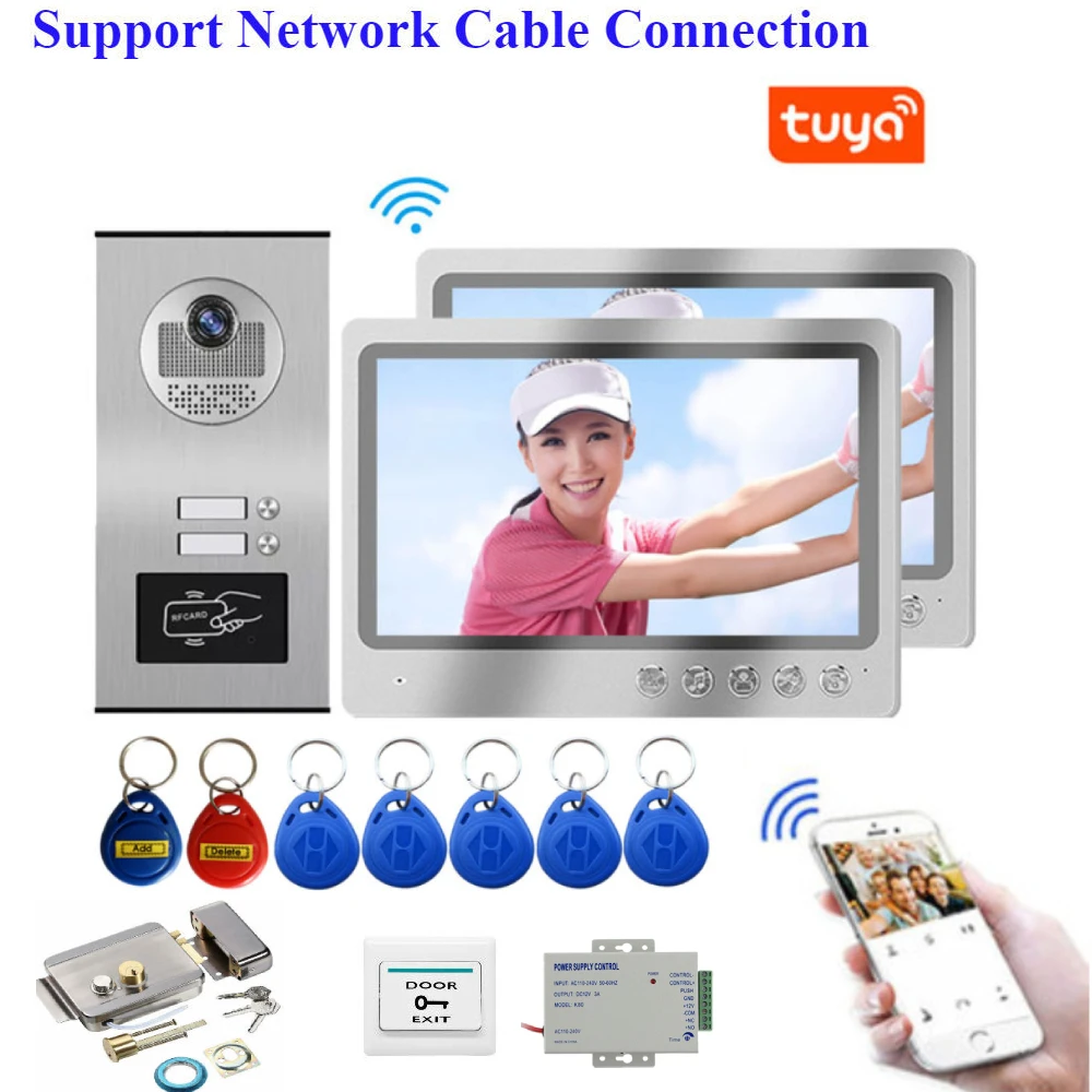 Умный проводной видеодомофон 1080P Tuya с Wi-Fi и монитором 9 дюймов