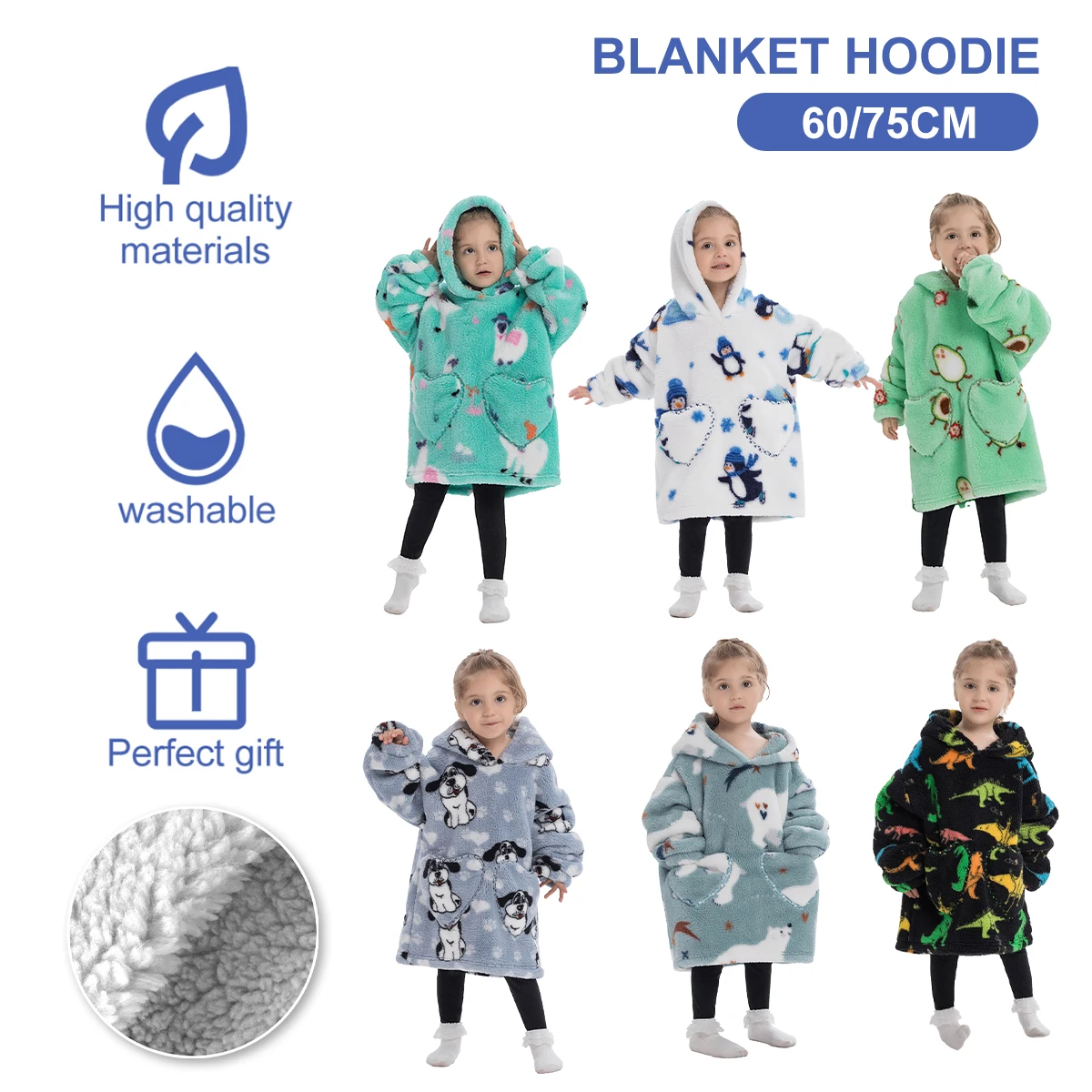 

Детское одеяло с капюшоном, одеяло большого размера, одеяло с рукавами и карманом, зимняя теплая Уютная толстовка, одеяло, удобная толстовка