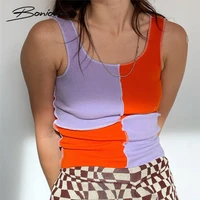 boniouo patchwork color vest y2k crop top summer women sleeveless tank cropped tops fashion streetwear camis female clothes