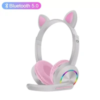 cat ear wireless earphones controllable rgb light stereo music helmet headsets with mic online learning headsets gift