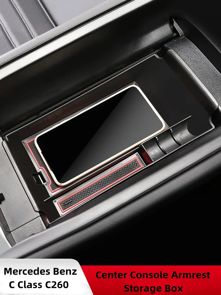 

Car Armrest Storage Box For Mercedes Benz C Class C260 ABS Center Console Armrest Box Organizer Tray Phone Holde Coin Trays
