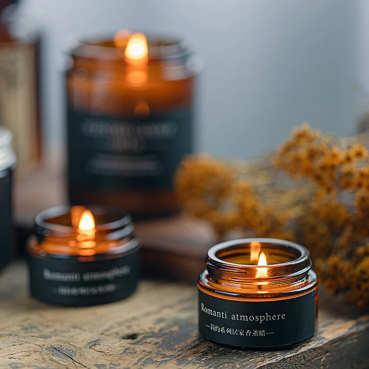 Home Scented Candles Small Christmas Glass Fresh Air Broken Flowers Brown Bottle Creative Gift Three Packs |