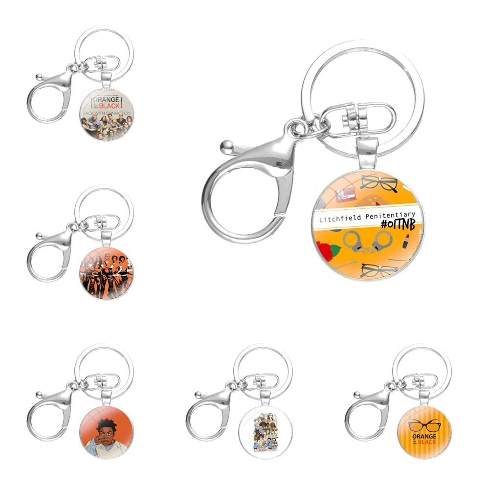 

Брелок для ключей orange is the new black, стеклянный, ручной работы, с кабошоном, модный дизайн, креативный мультяшный дизайн