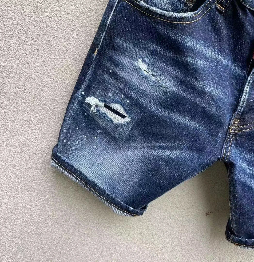 2023 Summer New Jeans with Broken Holes, Denim Shorts, Fashion Water Wash, Micro Spring, Fashion Brand Speckled Ink Capris, M