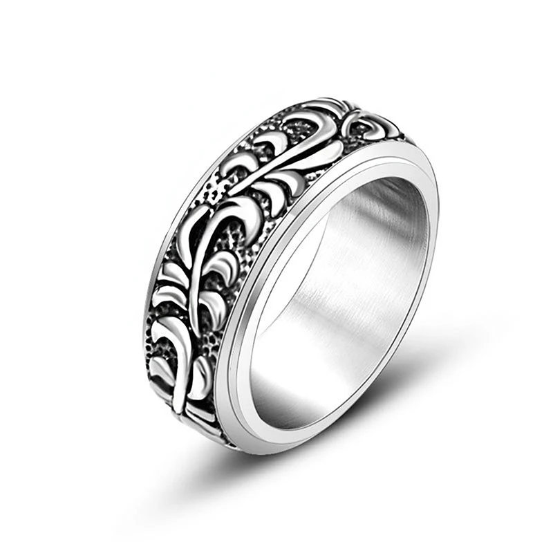 

New Fashion Stainless Steel Men's Rotating Pattern Ornaments Trend Retro Unique Titanium Steel Ring Jewelry Gifts