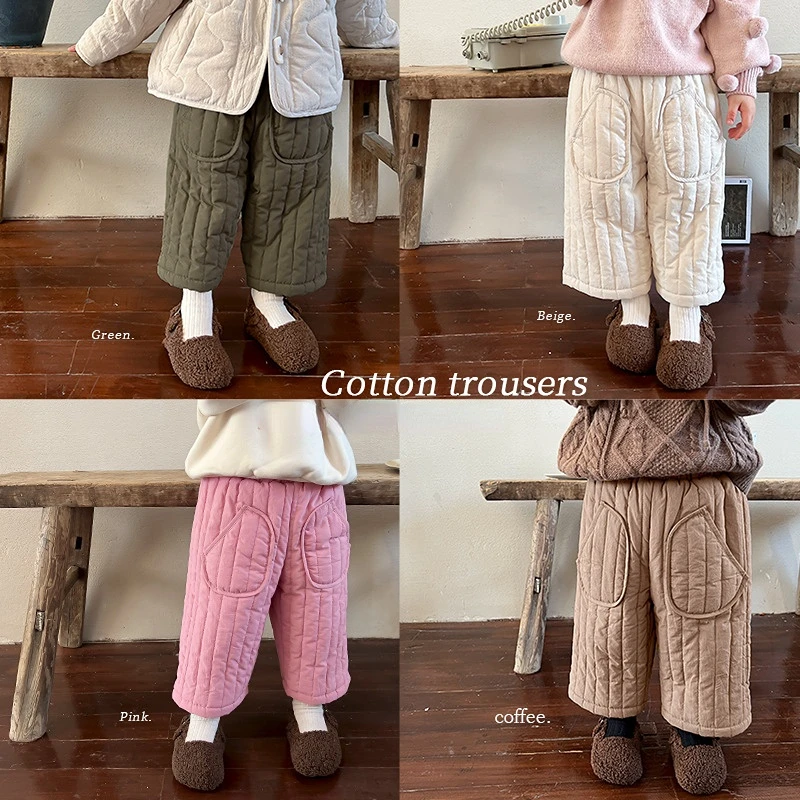 

Child Girls Cotton Trousers Cotton-padded Thickened Warm Pants Simple Boys Casual Trousers Baby Winter Clothes New Style 2022