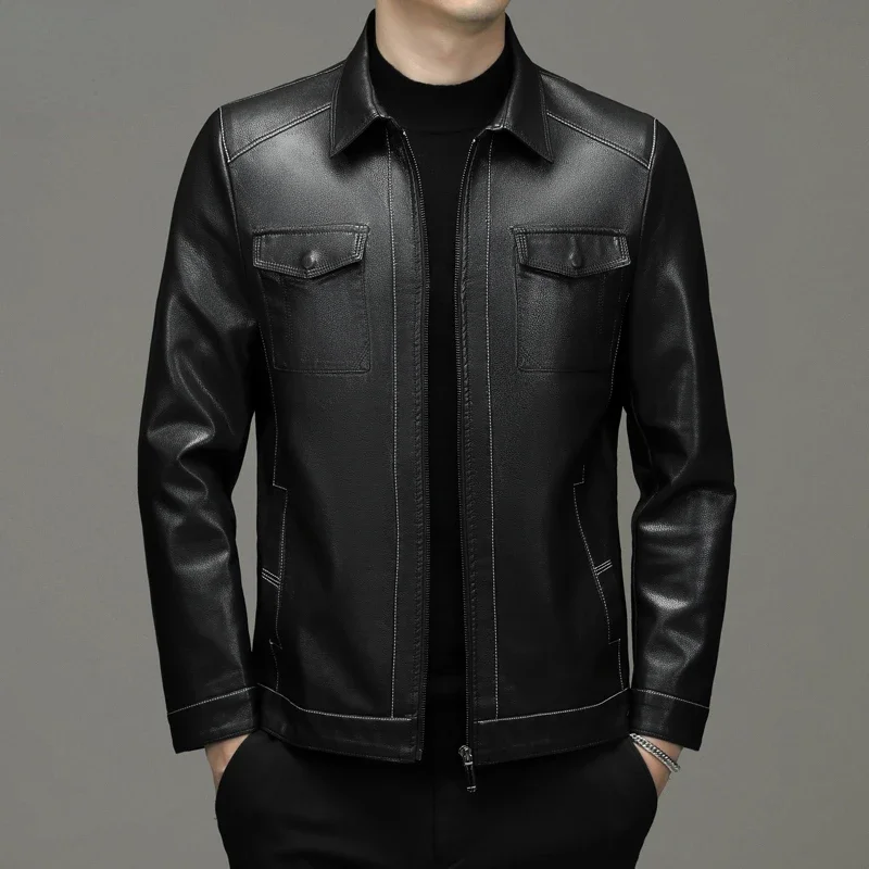 Куртка мужская из натуральной кожи свободная повседневная одежда для мужчин