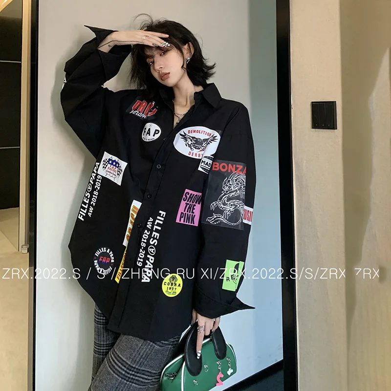 

SuperAen Turn Down Collar Full Casual Printed Shirts Women's Loose 2022 Spring New Full Top