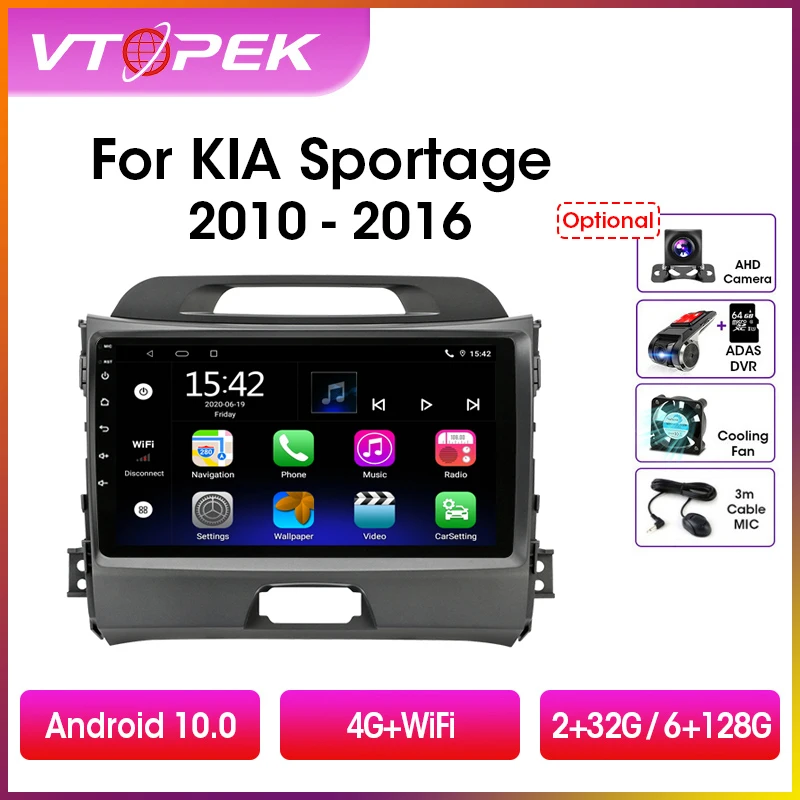 vtopek 9 4gwifi dsp 2din android 10 0 car radio multimidia video player navigation gps for kia sportage 3 2010 2016 head unit free global shipping