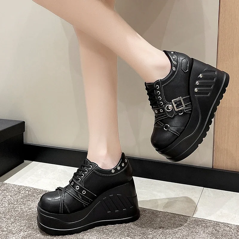 Размера плюс 42 кожаные туфли с толстой подошвой 10 см толстые каблуки супер