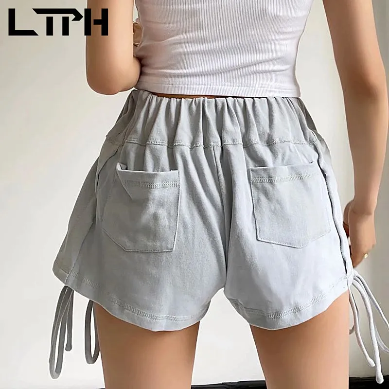 LTPH high waist side drawstring elastic shorts women solid loose casual streetwear bottoms joggers short pants 2023 summer new