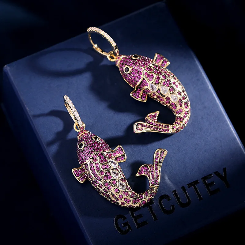 

Китайские серьги-ветер для женщин, блестящие красочные Cz, индивидуальный дизайн, Koi серьги золотые рыбки вечерние, ювелирные изделия, свадеб...