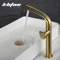 Brushed Gold Basin Faucets Brass Bathroom Vanity Hot Cold Water Sink Mixer Tap Modern Creative Single Hole Vessel Crane Chrome