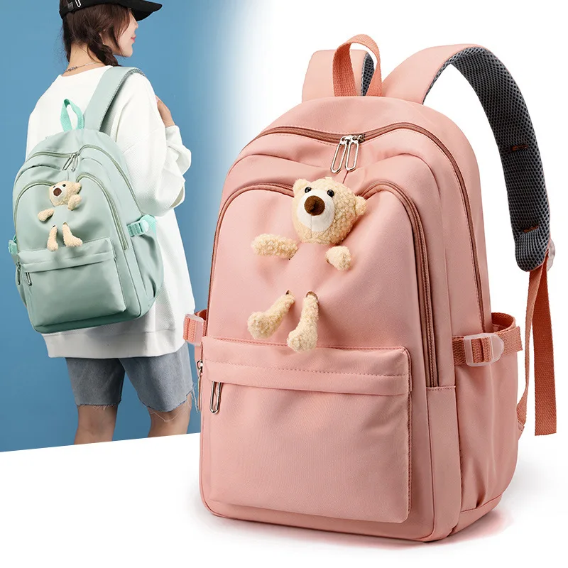 

Милый водонепроницаемый вместительный школьный ранец для девочек и студентов колледжа, повседневные женские дорожные сумки через плечо, декоративный рюкзак с милым медведем для детей
