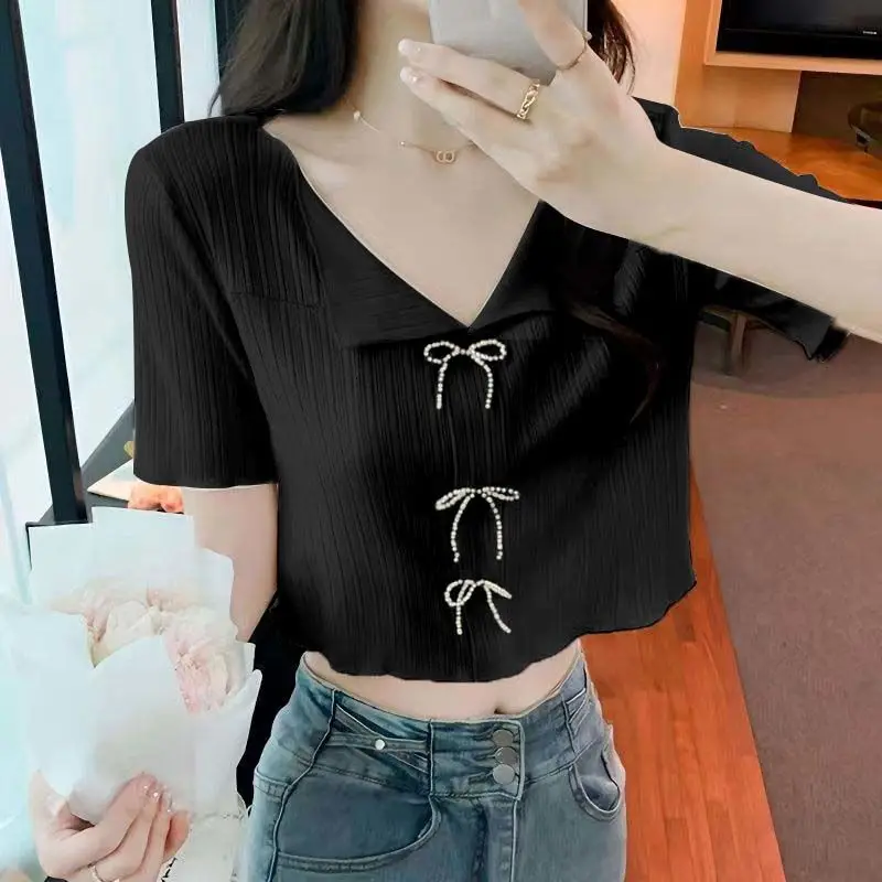 Женская рубашка с бантом и V-образным вырезом свободного покроя