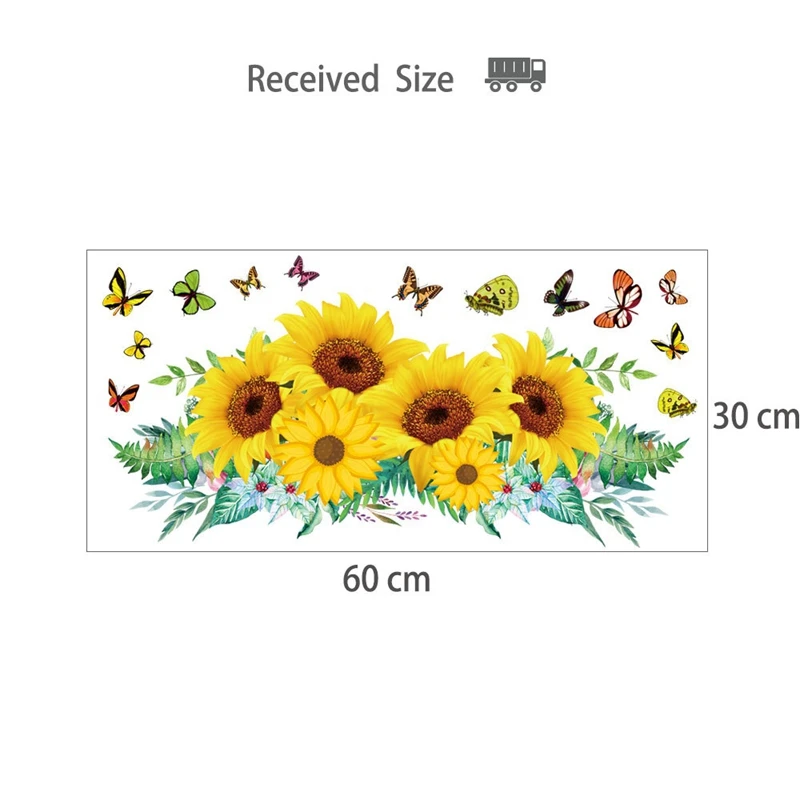 Акция! Наклейка на стену в виде подсолнуха 30 х60 см 3 шт. |