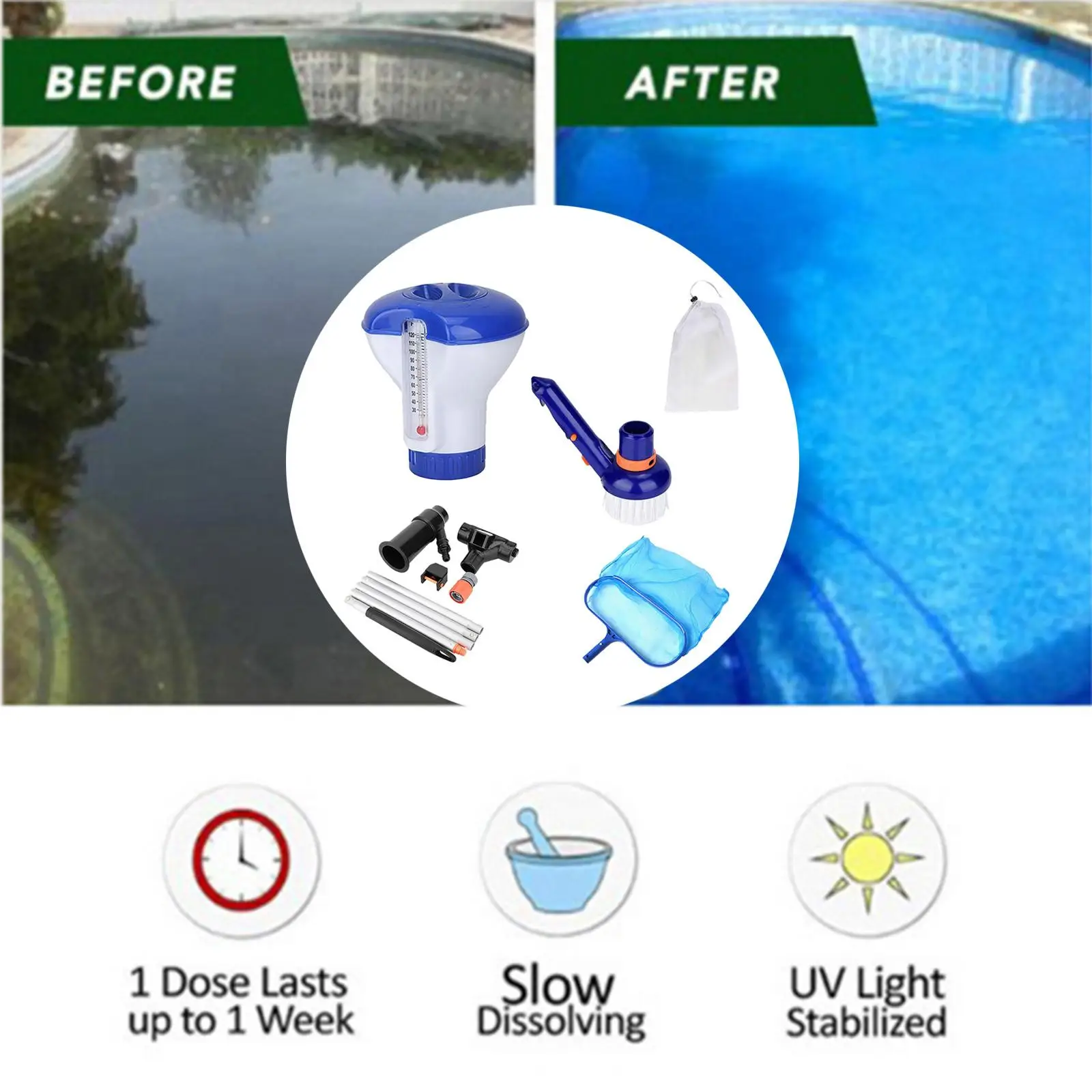 

Portable Pool Cleaning Set Skimmer Net Vacuum Head Fine Mesh Netting Kit