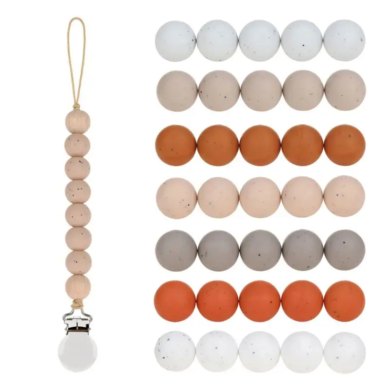 

57EE 15mm 20pcs/lot Silicone Loose Beads Safe Teether Round Baby Teething Beads DIY Chewable Pacifier Chain Baby Products