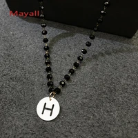 stainless steel 26 natural shell letters pendant beaded necklace chain for women handmade jewelry accessories wholesale gifts