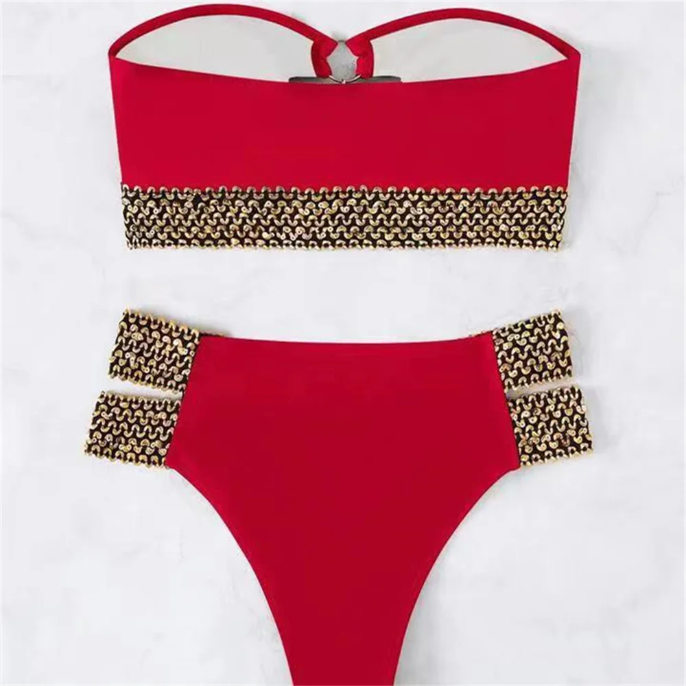 Купальник-бандо с высокой талией и кольцами бандажный комплект бикини Y2K женский