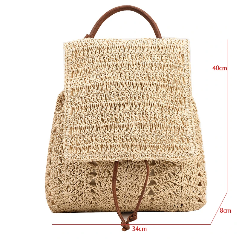 Handmade Woving Women's Backpack Beach Shoulder Bag For Ladies Designer Straw Handbag Travel Anti Theft Backbag Crossbody Purse