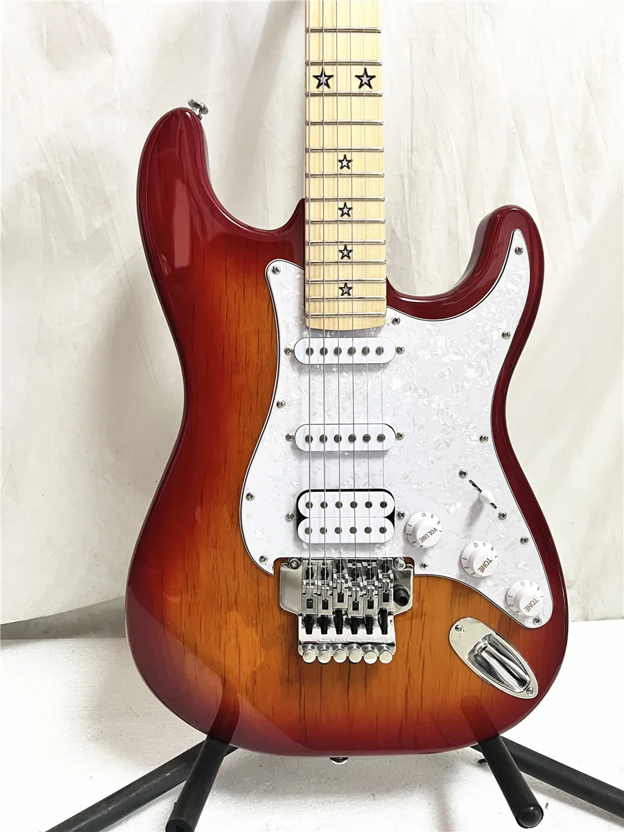 

Классическая вишнево-красная фотогитара, Элдер, деревянный корпус, Кленовая шея, пентаграмма, мозаика, бесплатная доставка