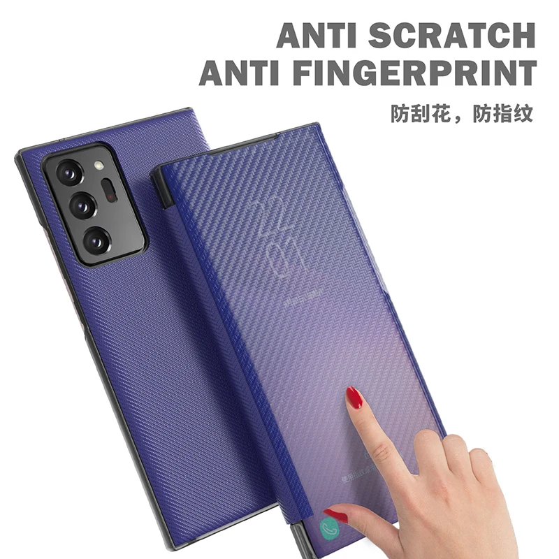 Slim Smart Carbon Fiber Flip Phone Case For Samsung Galaxy S20 S21 S10 S9 S8 Ultra Plus FE Full Cover