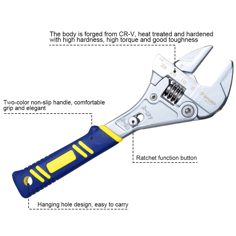TOPFORZA Регулируемый ключ Ключ с храповым механизмом из хром-ванадиевой стали