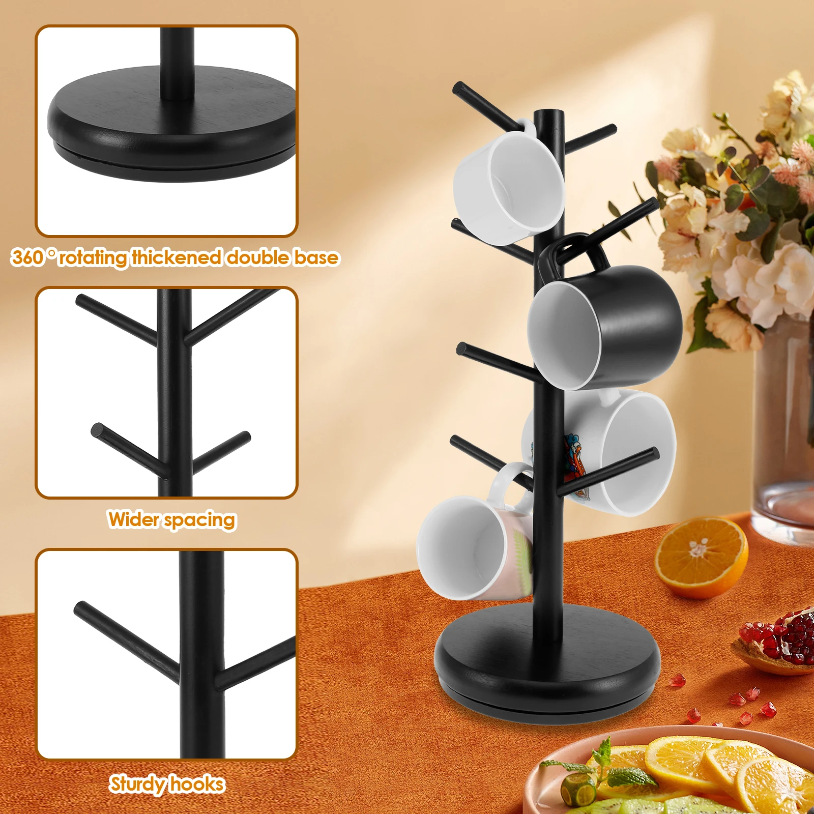 Кофейная кружка дерево с 8 крючками держатель для кружки из бамбукового дерева