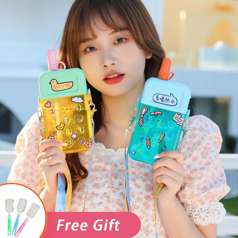 

Cute Water Bottle For Girls 300ml Phone Model Straw Tumbler Kid Travel Cartoon Kawaii Cup Portable Sport Plastic Drinking Kettle