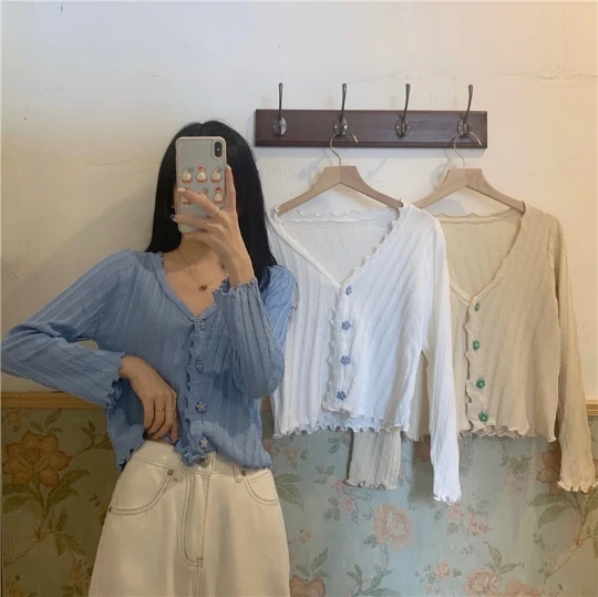 

Кардиган женский трикотажный с V-образным вырезом и длинным рукавом