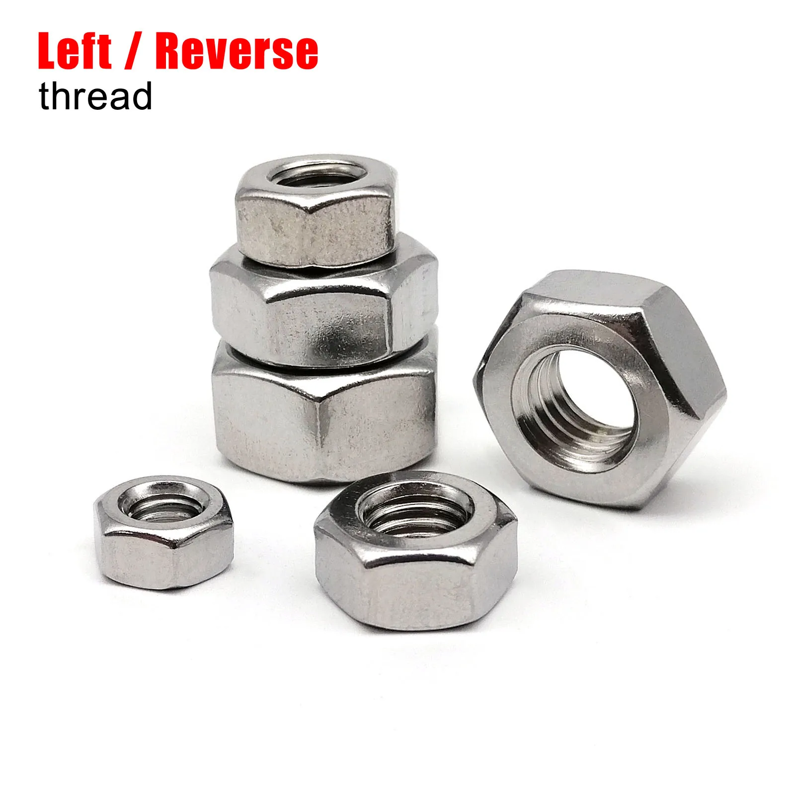 

1/2/5/10/50pcs M3 M4 M5 M6 M8 M10 M12 M14 M16 M18 M20 Reverse Rotate Left Hand Thread 304 A2-70 Stainless Steel Hex Hexagon Nut